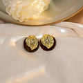 White Clear Round Gold Fleck Textured Stud Earrings view 3