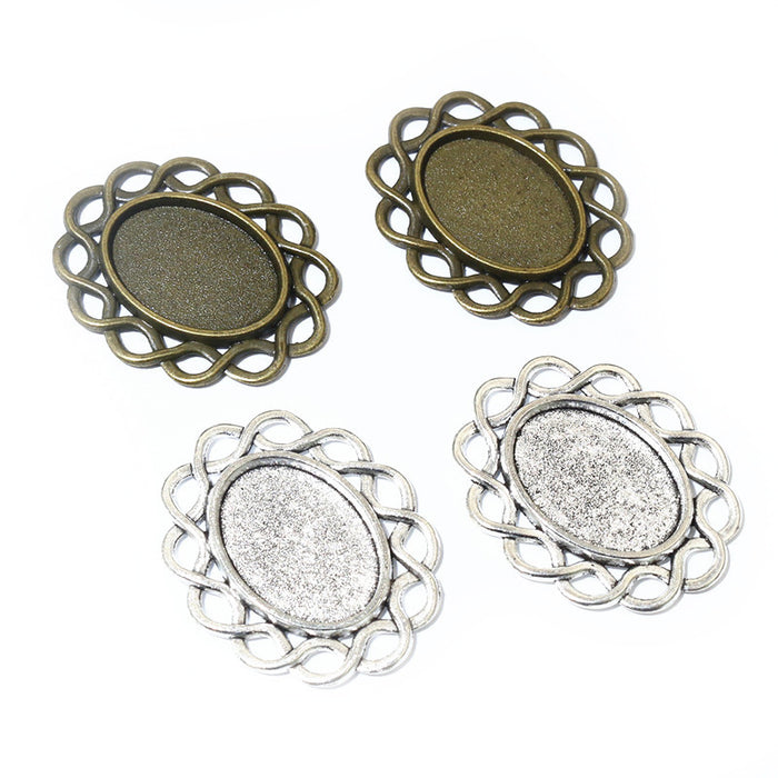 Braided Openwork Oval Pendant Settings in Two Finishes