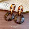 Tortoiseshell Open Link Drop Earrings Statement Jewelry view 3