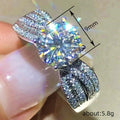Silver Tone Round Stone Sweeping Pavé Band Ring Polished Metal Jewelry view 5