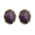 Gold Purple Enamel Scalloped Oval Frame Stud Earrings view 5