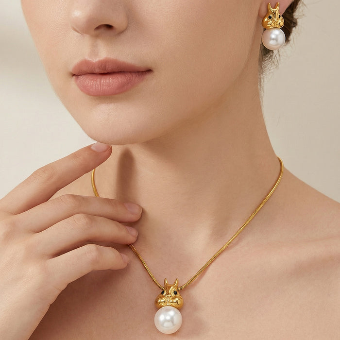 Squirrel and White Pearl Necklace and Earring Collection in Four Finishes