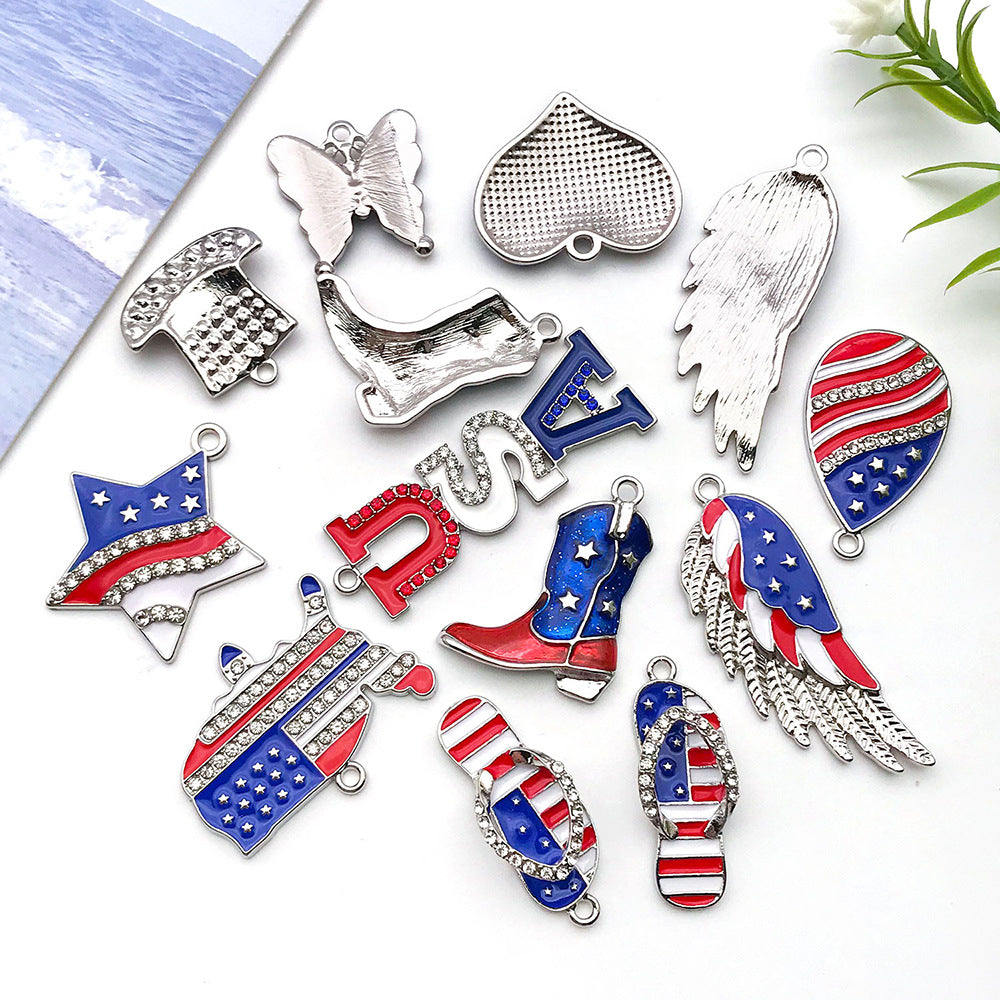 Enamel Zinc Alloy Independence Day Heart Hat Star Charm Pendant for DIY Earrings Jewelry