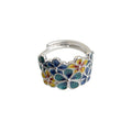 Silver Tone Multicolor Enamel Flower Cluster Adjustable Open Ring view 5