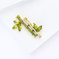 Bamboo Branch Crystal Brooch with Green Leaves and Gold Tone Stems view 4