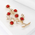 Gold Tone Branch Brooch With Five Red Bead Blossoms view 2