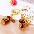 Jeweled Wine Bottle Keychain with Gold Tone Bell and Corkscrew view 3