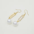 Baguette Crystal Bar Pearl Drop Earrings Gold Silver Tone Hooks view 4