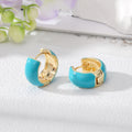 Gold Tone Chunky Color Block Enamel Huggie Hoop Earrings view 4