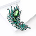 Green Crystal Feather Brooch With Dark Metal Finish view 2