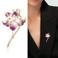 Long Stem Iris Flower Brooch in Purple or Blue Enamel view 2