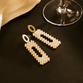 Pearl Look Teardrop and Rectangle Open Frame Stud Earrings view 6