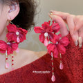 Red Fabric Floral Drop Earrings in Four Distinct Designs view 3