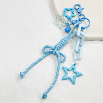 Woven Cord Bow Keychain With Colorful Charm Accents