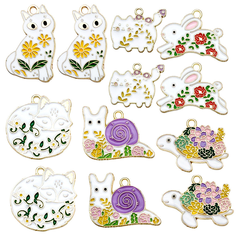 Enamel Zinc Alloy Flower Fox animal charm pendants for DIY necklaces earrings accessories