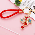 Jeweled Pinwheel Keychains with Braided Loops and White Pom Poms view 6