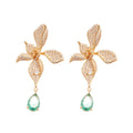 Green Teardrop Crystal Leaf Flower Stud Earrings Jewelry Accessory view 5
