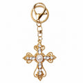 Rhinestone Pearl Cross Keychain Gold Silver Metal Charm view 5