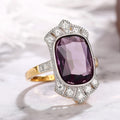 Gold Tone Purple Rectangle Statement Ring With Clear Halo view 2