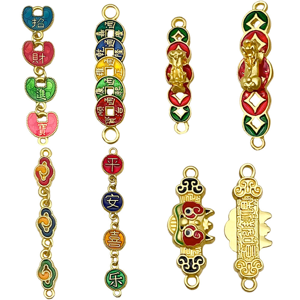 Enamel Zinc Alloy Five Emperors Coin Peace Joy connector charms for DIY bracelets necklaces