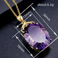 Gold Purple Oval Faceted Stone Pendant Necklace Charm view 4