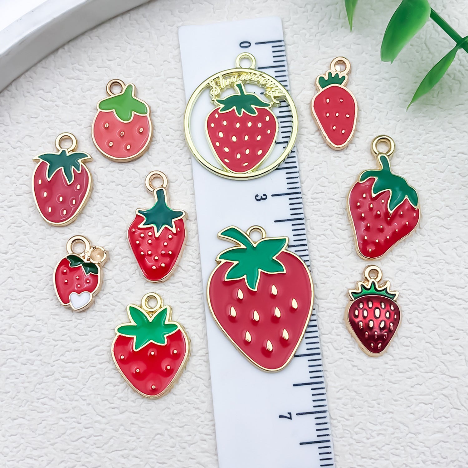 KC Gold Enamel Acrylic Strawberry Fruit Charm Pendant for Earrings Necklace DIY