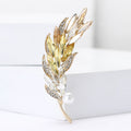 Rose Gold Tone Crystal Wheat Spray Brooch With Pearl view 4