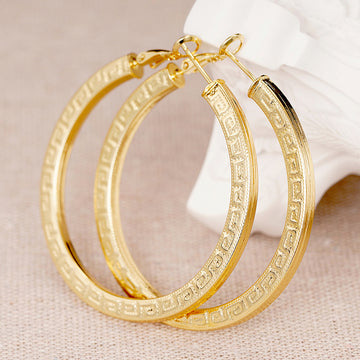 Gold Greek Key Hoop Earrings Polished Statement Fashion Jewelry
