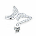 Butterfly and Crystal Open Ring in Silver Tone Jewelry view 5