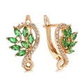 Gold Tone Green Leaf Ear Climbers with Pink Crystal Drops view 2