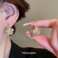 Double Sided Floral Crystal Stud Earrings in Gold Tone view 2