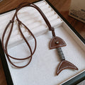 Brown Leather Fishbone Pendant Cord Necklace Silver Accent view 6
