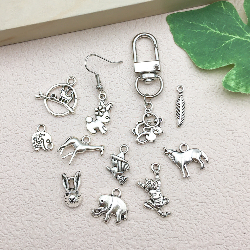 Antique Silver Zinc Alloy Elephant Cat Dog Charm Pendants for DIY Bracelet Keychain Jewelry
