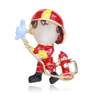 Enamel Firefighter Brooch Blue or Red Uniform Hydrant