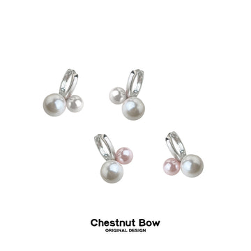 Silver Tone Cherry Shape Pearl Earrings In White And Pink White Styles