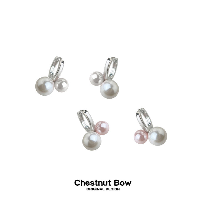 Silver Tone Cherry Shape Pearl Earrings In White And Pink White Styles