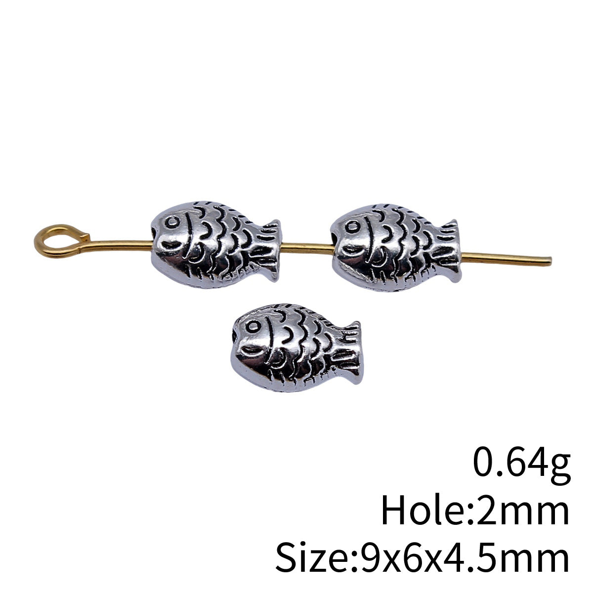 9x6x4.5mm 0.64g Antique Silver Zinc Alloy Fish Small Hole Loose Metal Beads for Bracelet DIY Making