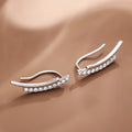 Silver Tone Double Curve Clear Stone Ear Climber Earrings view 2