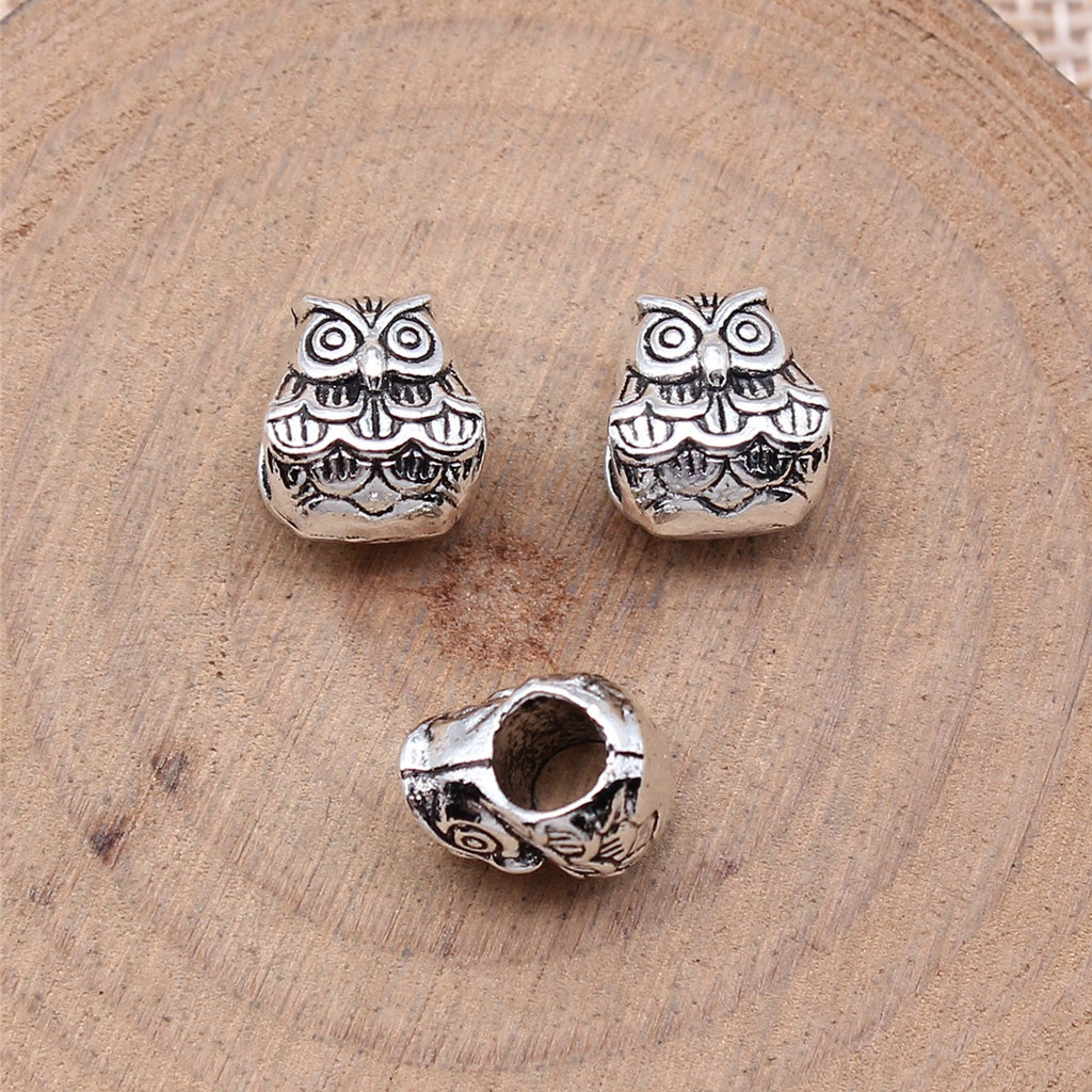 10x9mm 1.8g Antique Silver Zinc Alloy Owl Large Hole Cat Beads for DIY Necklace Bracelet Making