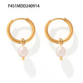 Freshwater Pearl Huggie Hoop Drop Earrings Gold Or Steel view 8