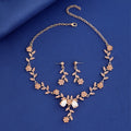 Black Silver Tone Flower Crystal Five Designs Metal Necklace and Earring Set view 2