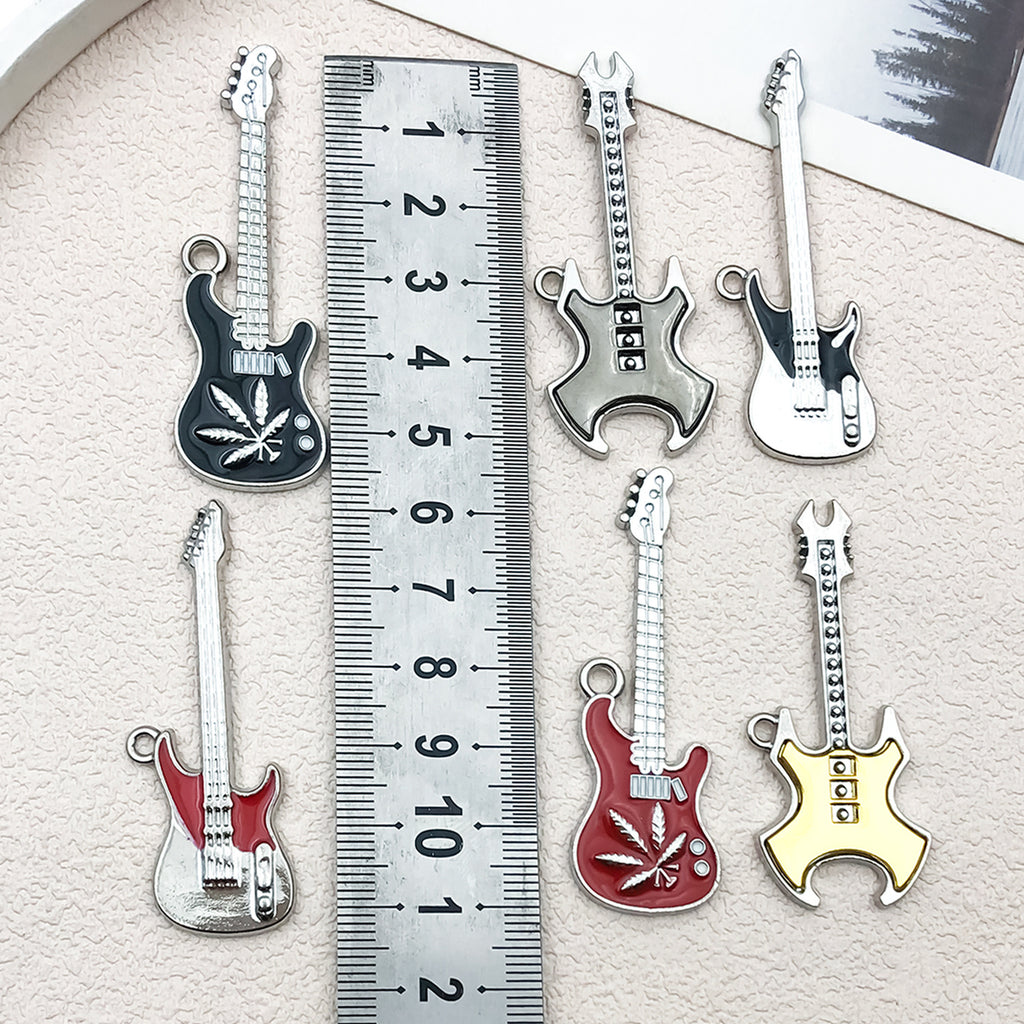 Zinc Alloy Enamel Guitar Instrument Charm Pendant for DIY Keychain Necklace