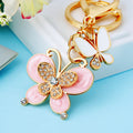 Blue Crystal Butterfly Pair Keychain with Gold Tone Ring and Clasp view 3