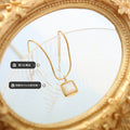 Gold Steel Square White Shell Pendant Snake Chain Necklace view 2