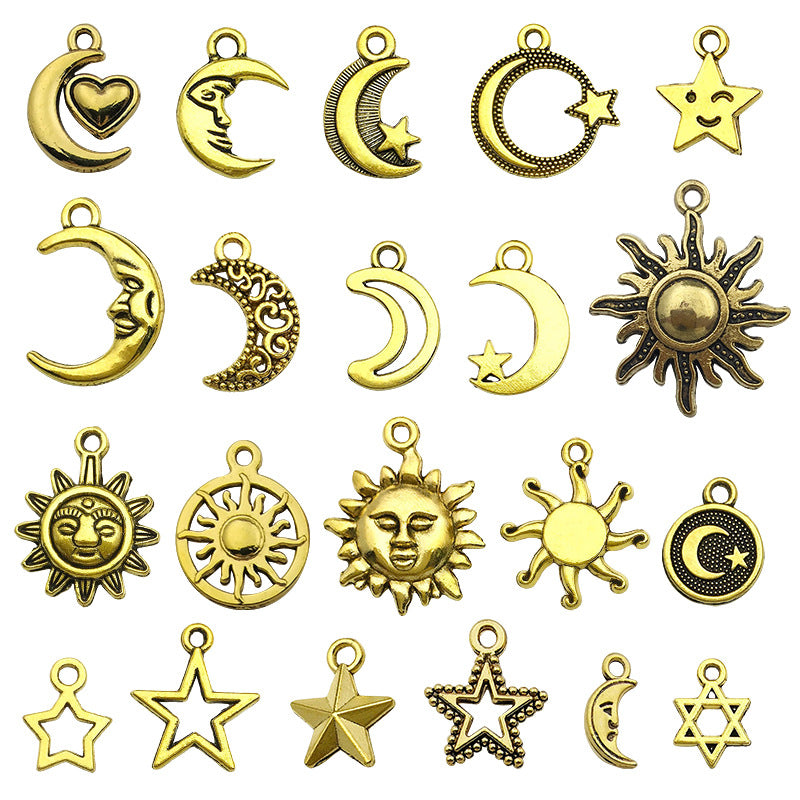 Antique Gold Zinc Alloy Sun Moon Star Charm Pendant for DIY Necklace Earring Jewelry Making