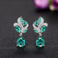 Silver Tone Aqua Teal Leaf Pear Drop Stud Earrings view 2