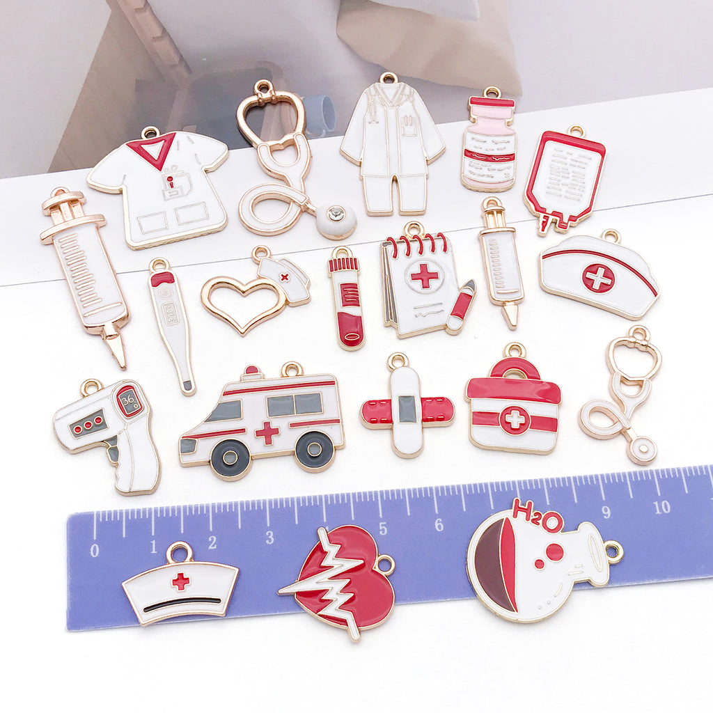 Enamel Zinc Alloy Nurse Hat ECG Medical Tool Nurse Cap Charm Pendant for DIY Bracelet Necklace