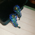 Blue Crystal Feather Drop Stud Earrings Decorative Jewelry Pair view 6
