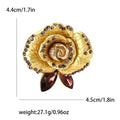 Layered Enamel Rose Brooch in Red or Gold with Green Leaves view 7