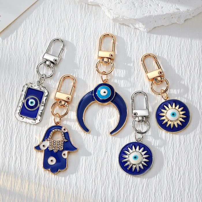 Evil Eye Enamel Moon Sun Hamsa Keychains Lobster Clasp 5 Styles